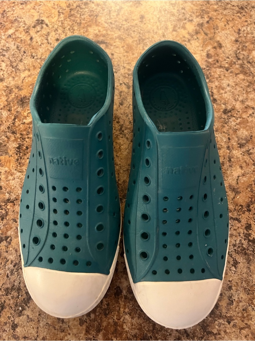 Native Teal Slip-On Shoes with White Toe Cap
